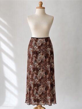 Y2K Leopard Mesh Maxi Skirt Small 🟢
